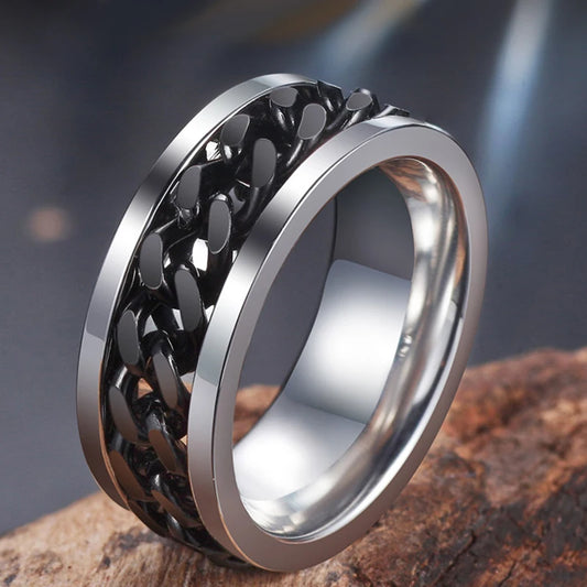 Men’s 8mm Rotating Chain Ring – Bold Titanium Steel | 4 Stylish Colors