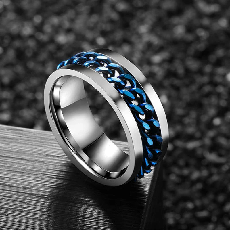 Men’s 8mm Rotating Chain Ring – Bold Titanium Steel | 4 Stylish Colors