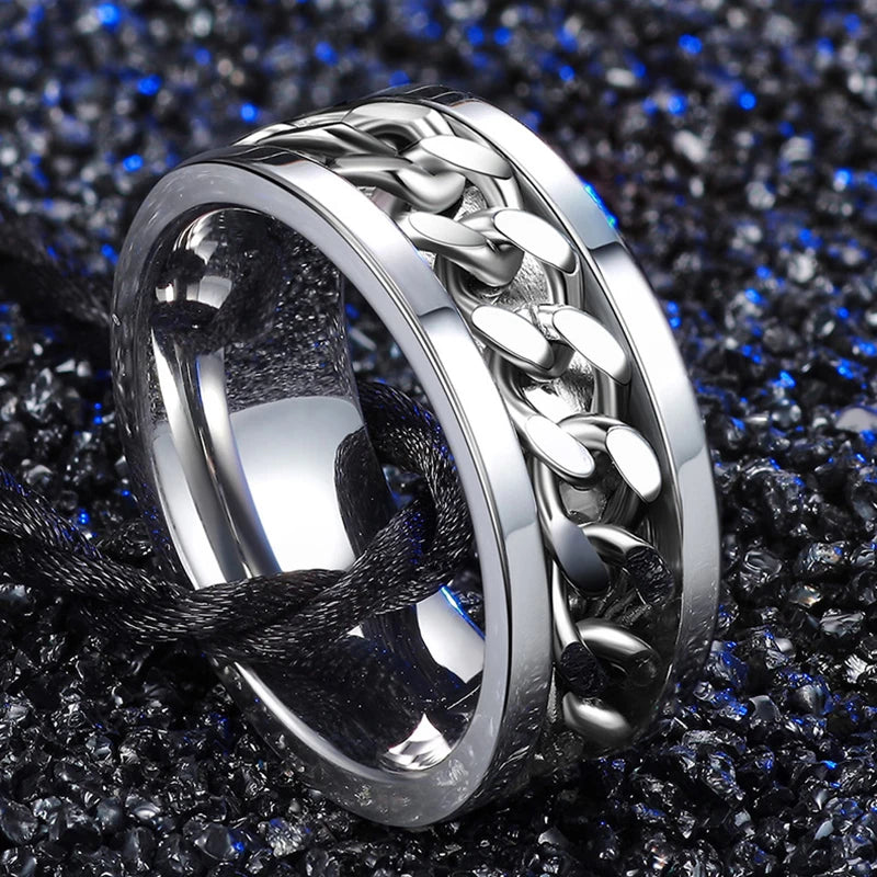 Men’s 8mm Rotating Chain Ring – Bold Titanium Steel | 4 Stylish Colors