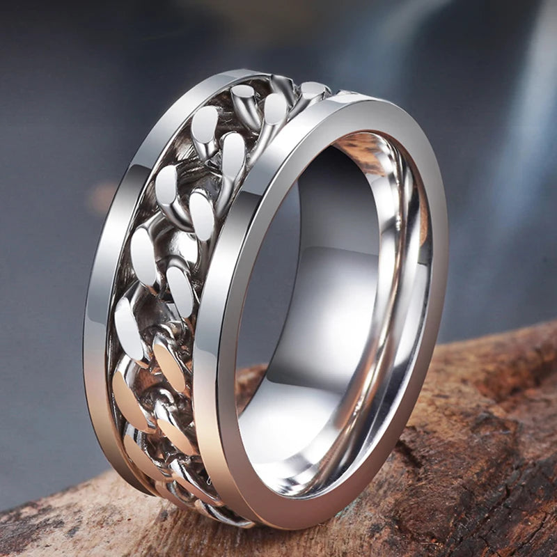 Men’s 8mm Rotating Chain Ring – Bold Titanium Steel | 4 Stylish Colors