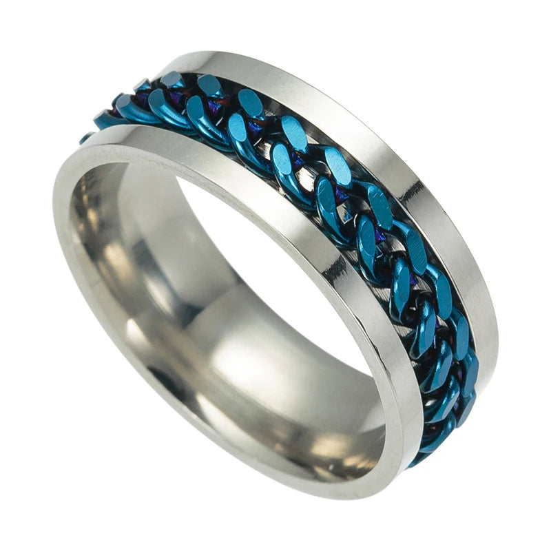 Men’s 8mm Rotating Chain Ring – Bold Titanium Steel | 4 Stylish Colors